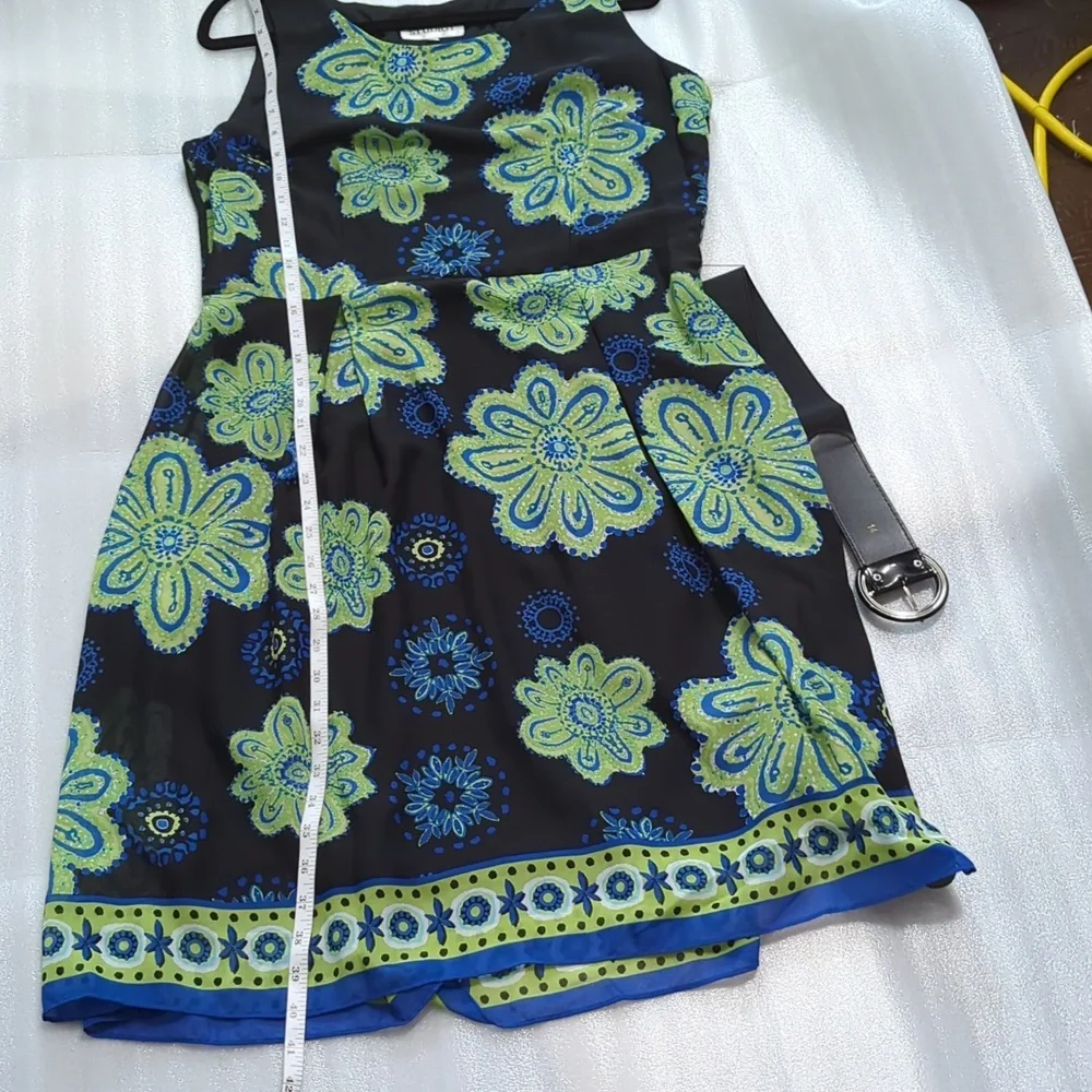 NWOT Studio I Women's 2 Piece Black Floral Chiffon Dress With Blue Jacket Size14 - Picture 7 of 9